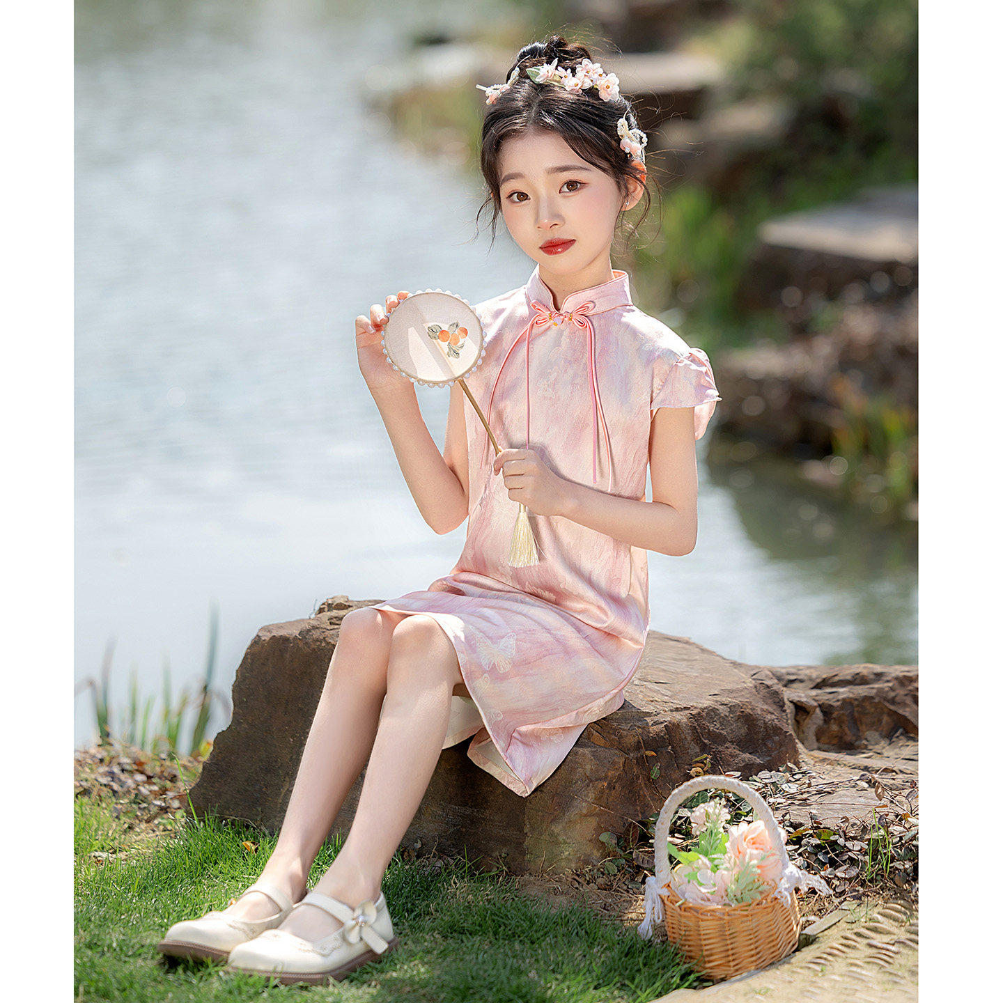 粉色女童改良旗袍2026新款儿童新中式日常国风连衣裙古筝演出服夏