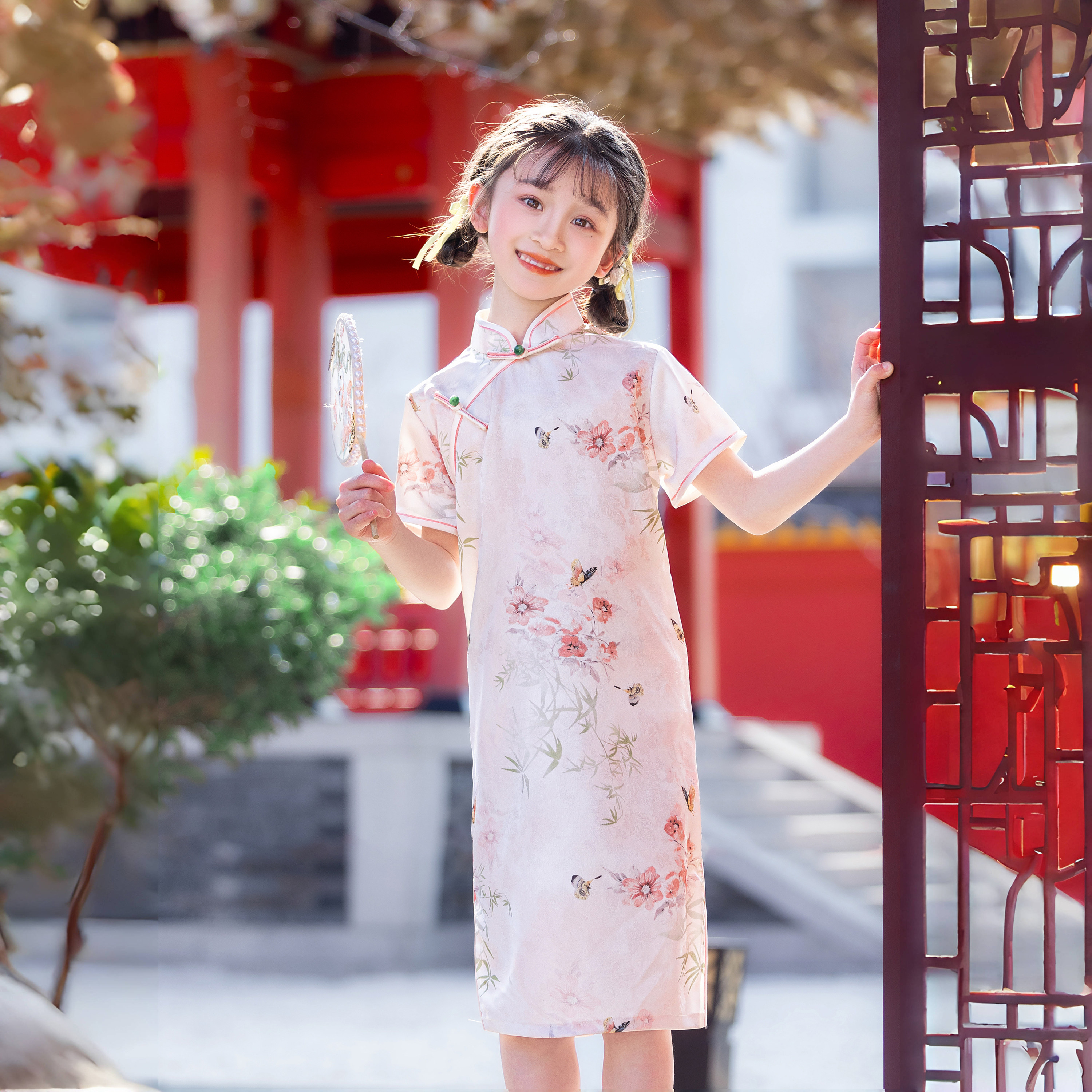 女童旗袍2025新款夏季薄款粉色儿童中国风新中式连衣裙复古小女孩