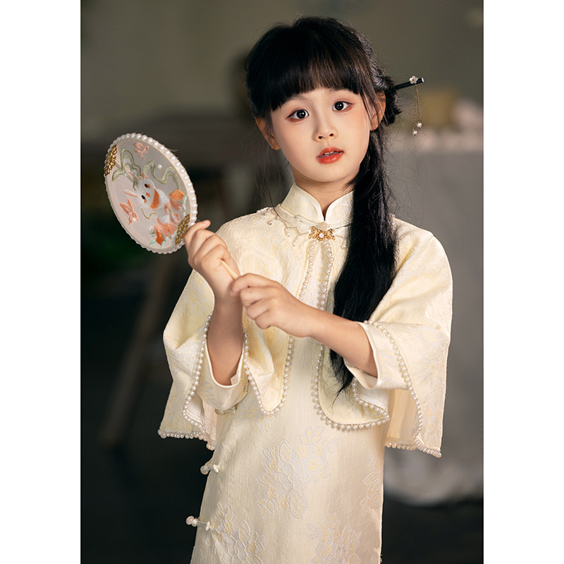 女童蕾丝披肩套装复古民国2024新款秋季儿童中国风小女孩走秀礼服