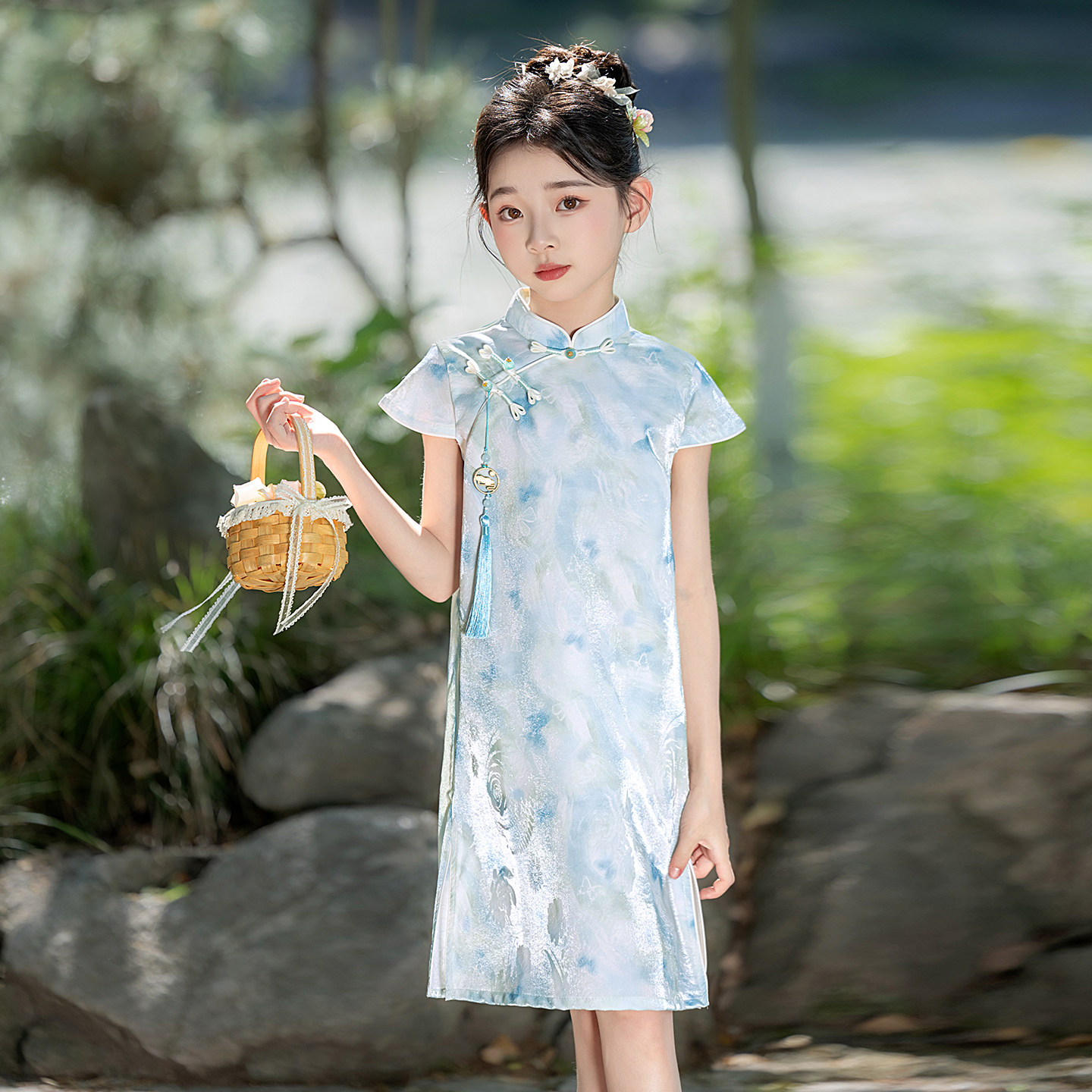 女童古风短袖旗袍薄款2026新款夏新中式小女孩改良唐装连衣裙洋气