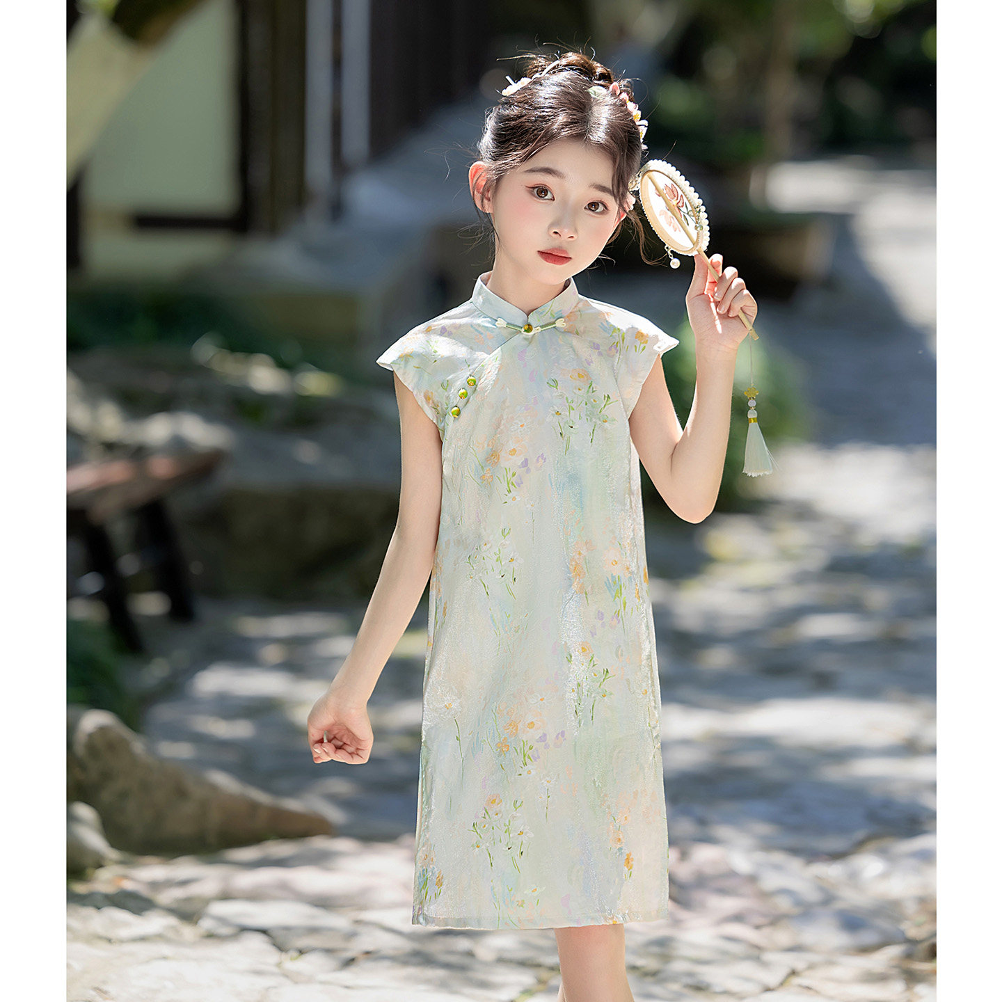 新中式女童绿色旗袍薄款2026新款古风儿童改良日常连衣裙高端洋气图片