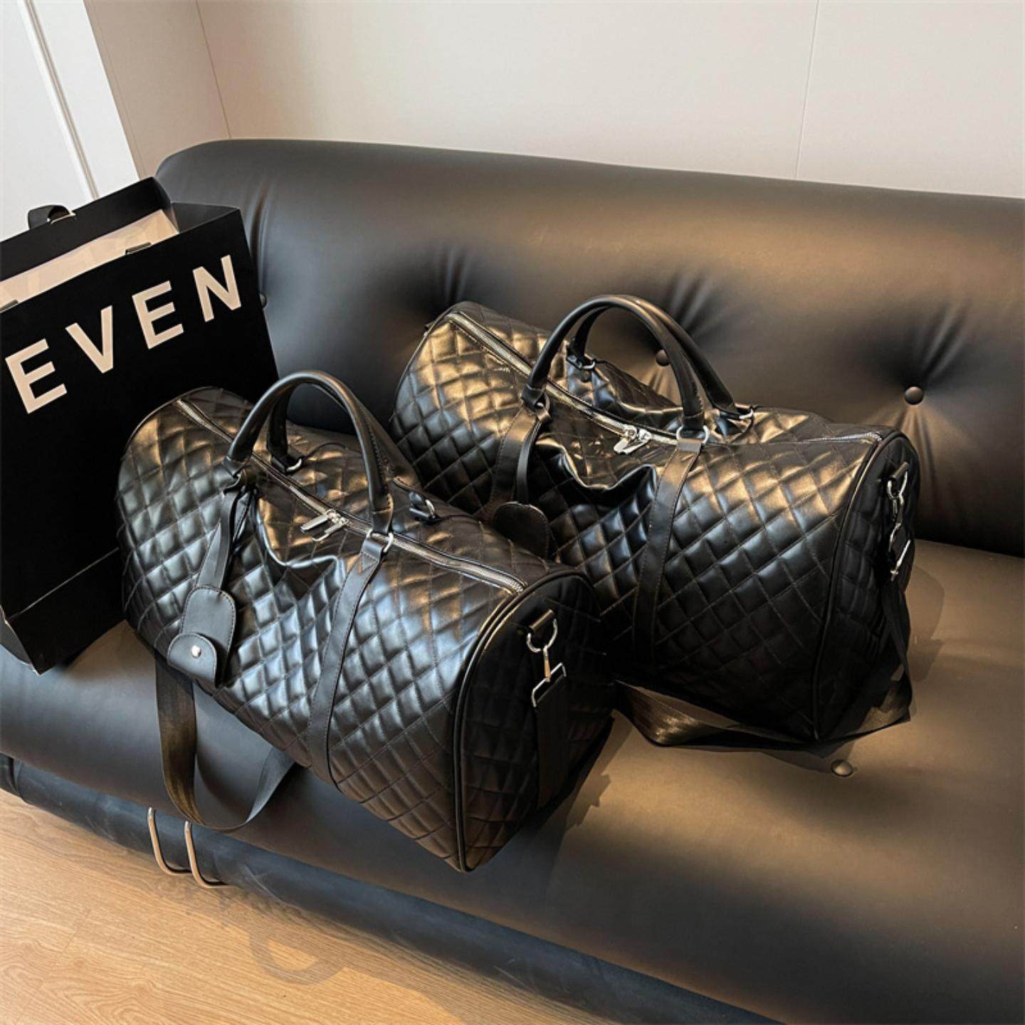 外出旅行包柔软黑PU菱格大容量单肩斜挎手提短途健身待产收纳防水,箱包皮具/热销女包/男包,旅行袋,淘宝优惠券,粉丝福利购,淘宝优惠卷