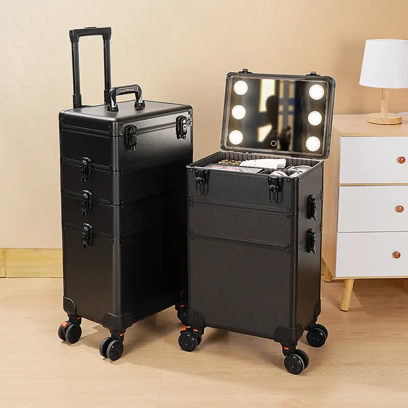 2025年新款化妆箱拉杆带灯LED插电带镜子跟妆师护肤纹绣收纳箱