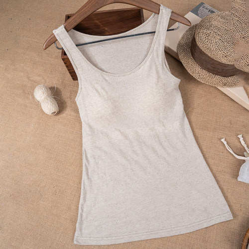 汉麻针织带胸垫透气背心女
