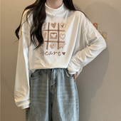 洋气时髦德绒半高领长袖 T恤女秋冬内搭宽松打底衫 加厚加绒上衣服