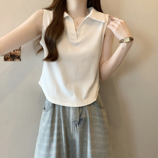 2025新款 百搭设计感小众短款 POLO领无袖 修身 上衣服 背心女韩版 夏季
