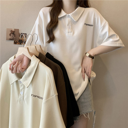 华夫格翻领POLO衫短袖T恤女夏季