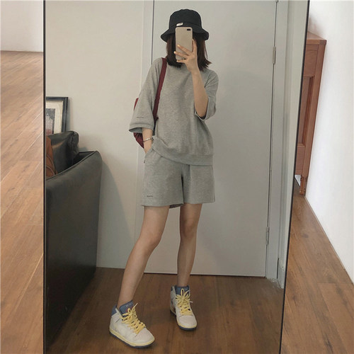 超火cec华夫格两件套女短裤短袖