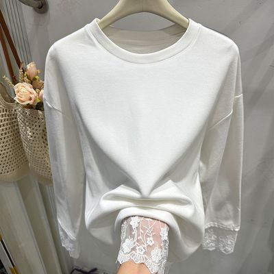 中长款蕾丝拼接德绒打底衫女内搭