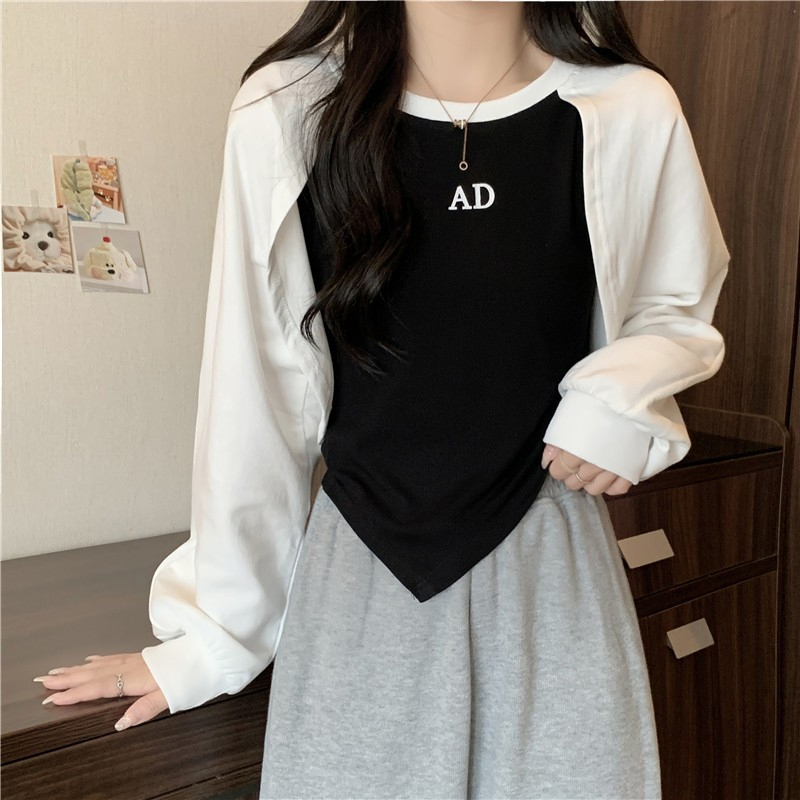 撞色拼接插肩长袖卫衣女秋季薄款