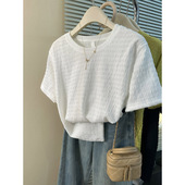 白色肌理褶皱感短袖 chic港风上衣潮ins 宽松半袖 T恤女夏装 2025新款