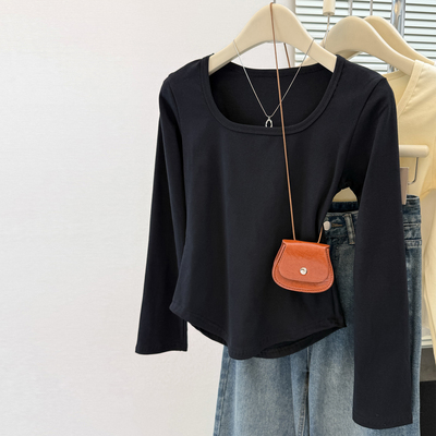 小个子短款正肩长袖T恤女春秋