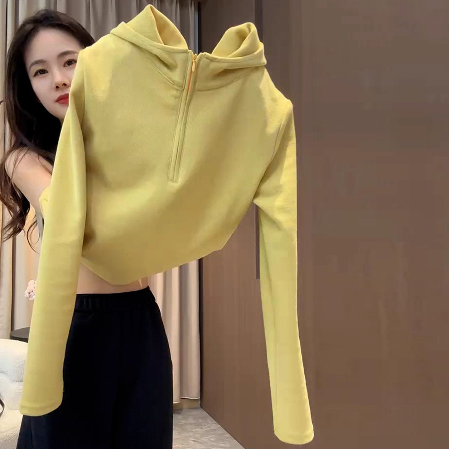 半拉链连帽长袖卫衣女秋冬季新款