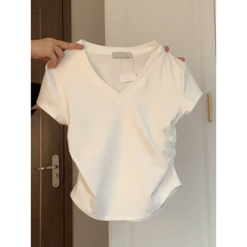 chic甜辣妹V领短袖T恤女夏季韩版