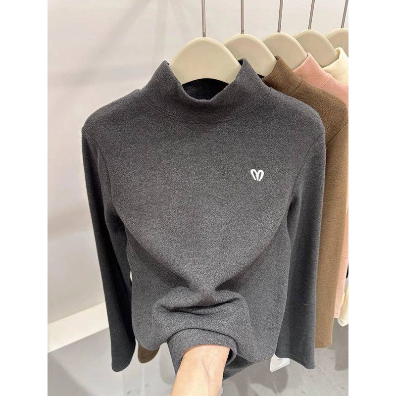 双面德绒磨毛半高领长袖T恤女秋冬季韩版修身内搭打底衫刺绣上衣,女装/女士精品,T恤,淘宝优惠券,粉丝福利购,淘宝优惠卷