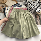 宽松高腰外穿居家运动休闲短裤 超火cec纯棉松紧腰阔腿裤 女夏韩版