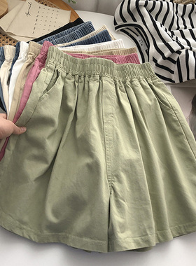 超火cec纯棉松紧腰阔腿裤女夏韩版宽松高腰外穿居家运动休闲短裤