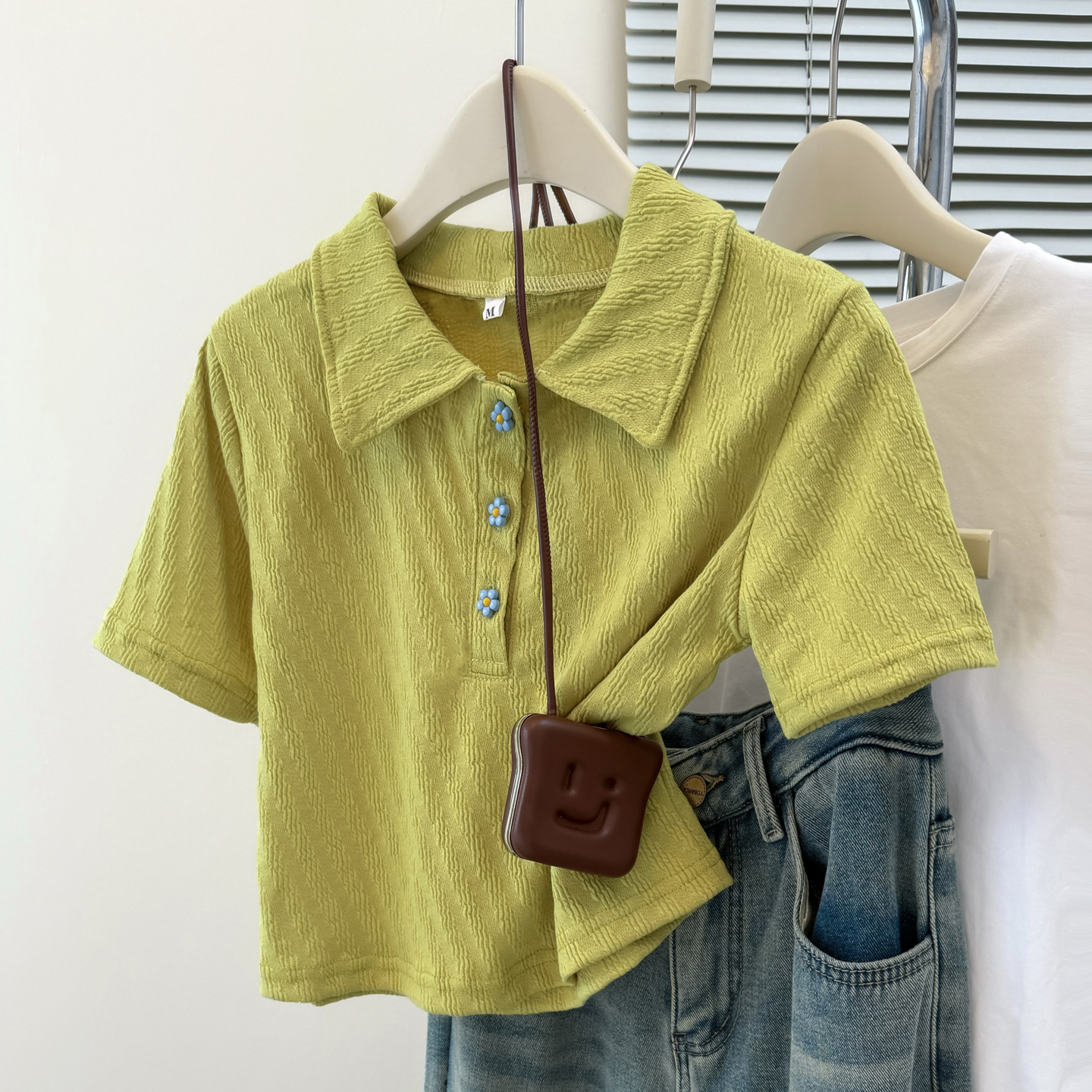 韩系肌理感翻领POLO衫短袖T恤女