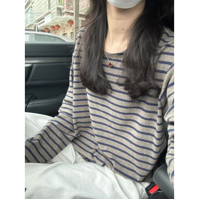 条纹磨毛打底衫女秋冬韩版宽松