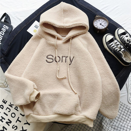 超火cec羊羔绒卫衣女秋冬加绒加厚洋气减龄宽松韩版休闲外套潮ins