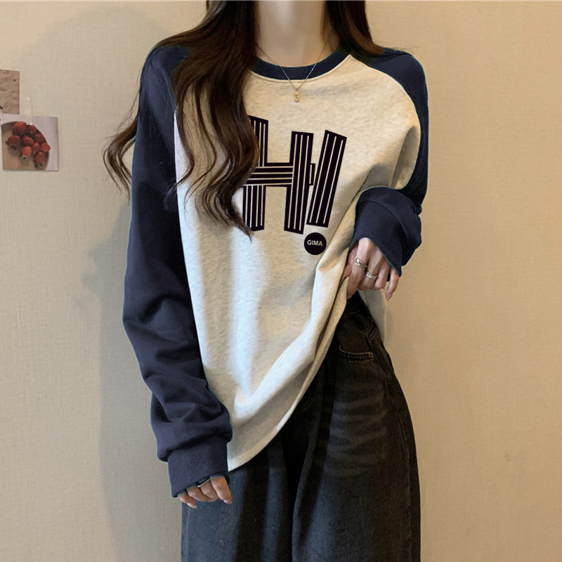 ins潮牌字母印花圆领卫衣女薄款