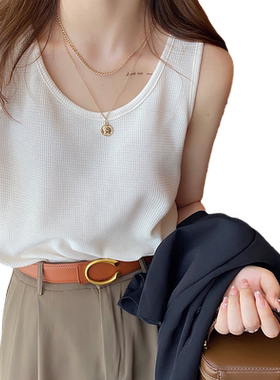 华夫格无袖T恤女夏打底吊带背心