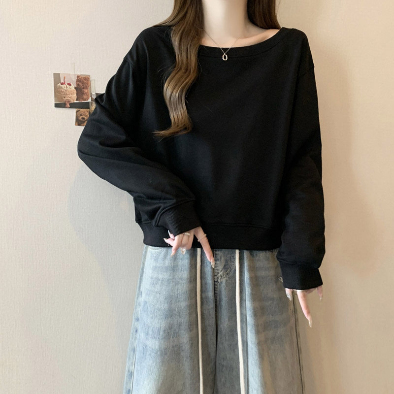 洋气时髦无帽长袖卫衣女秋季韩版宽松显瘦薄款一字领短款上衣外套,女装/女士精品,卫衣/绒衫,淘宝优惠券,粉丝福利购,淘宝优惠卷