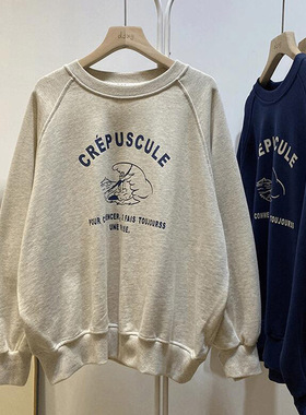 超火cec美式复古无帽卫衣女2025初秋季新款韩版宽松百搭外穿上衣