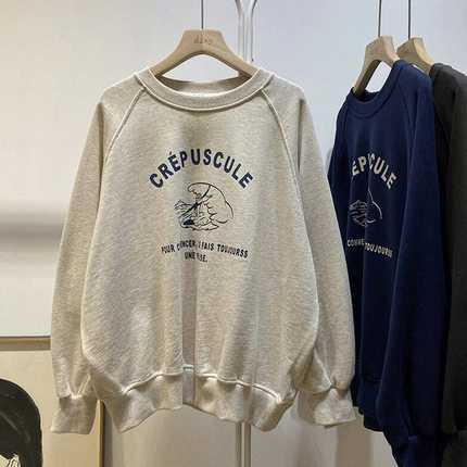 超火cec美式复古无帽卫衣女2025初秋季新款韩版宽松百搭外穿上衣