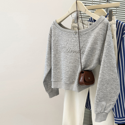 辣妹斜肩露肩长袖卫衣女春秋季