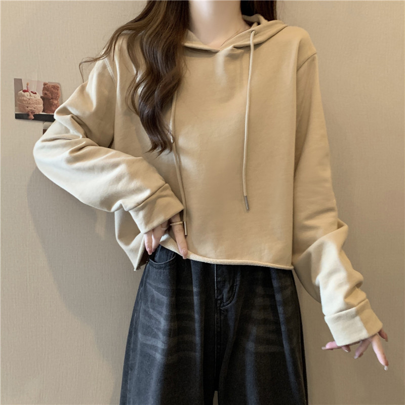 ins超火卷边长袖连帽卫衣女秋季