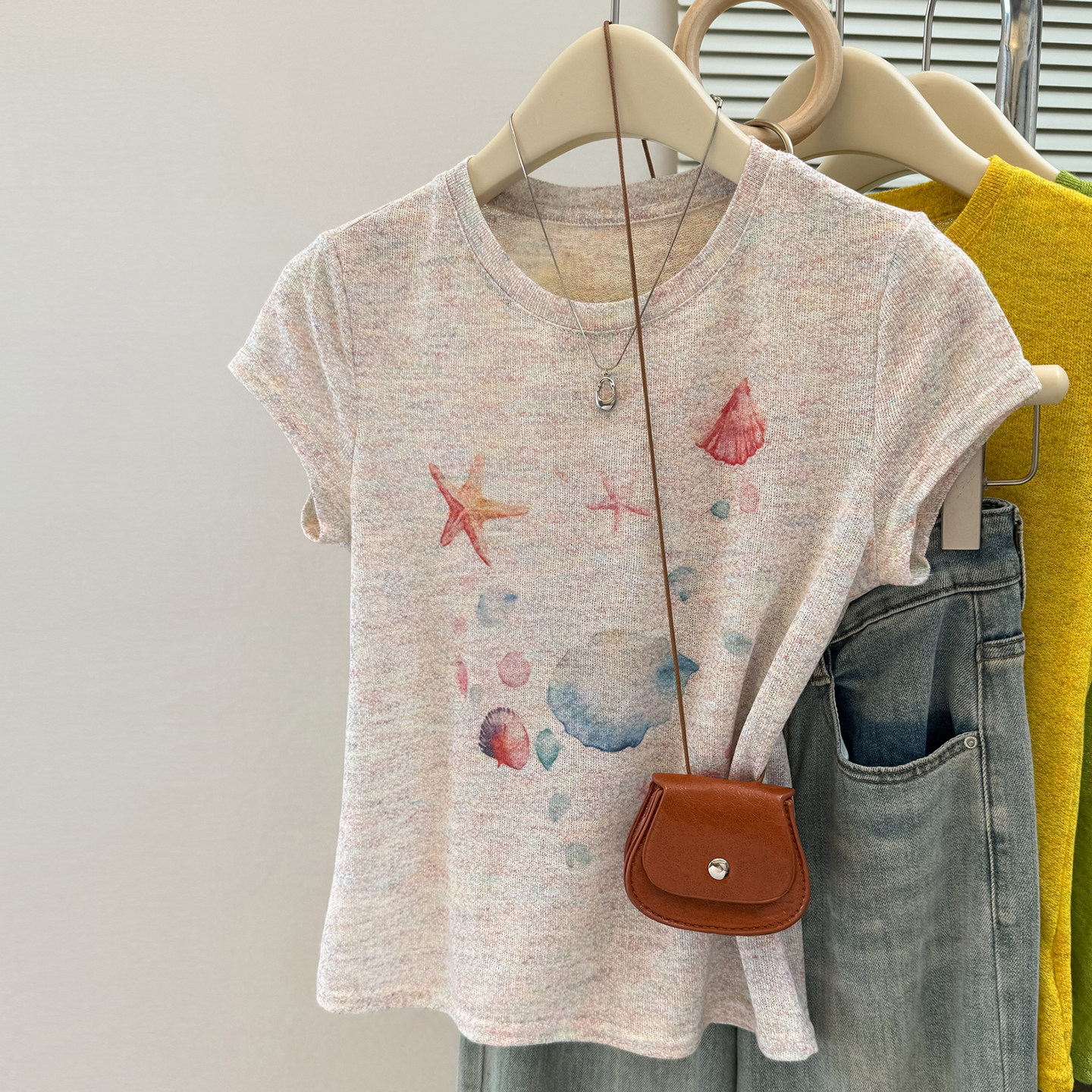 韩系chic甜辣短袖T恤女夏季新款韩版修身独特别致印花半袖上衣潮