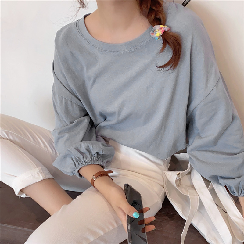 设计感长袖t恤女ins潮韩范学生春秋百搭宽松慵懒泡泡袖chic上衣服