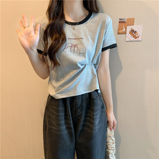 半袖 ins超火正肩短袖 潮学生宽松短款 t恤女夏季 休闲上衣服 2025新款