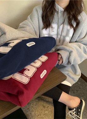 连帽卫衣女秋冬季加绒加厚2025新款韩版宽松bf慵懒风百搭上衣外套