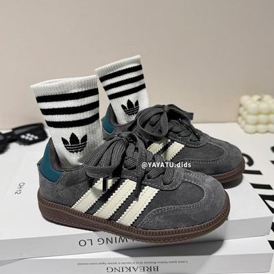 真皮儿童德训鞋春季轻便男童运动鞋软底韩版女童休闲板鞋深空灰