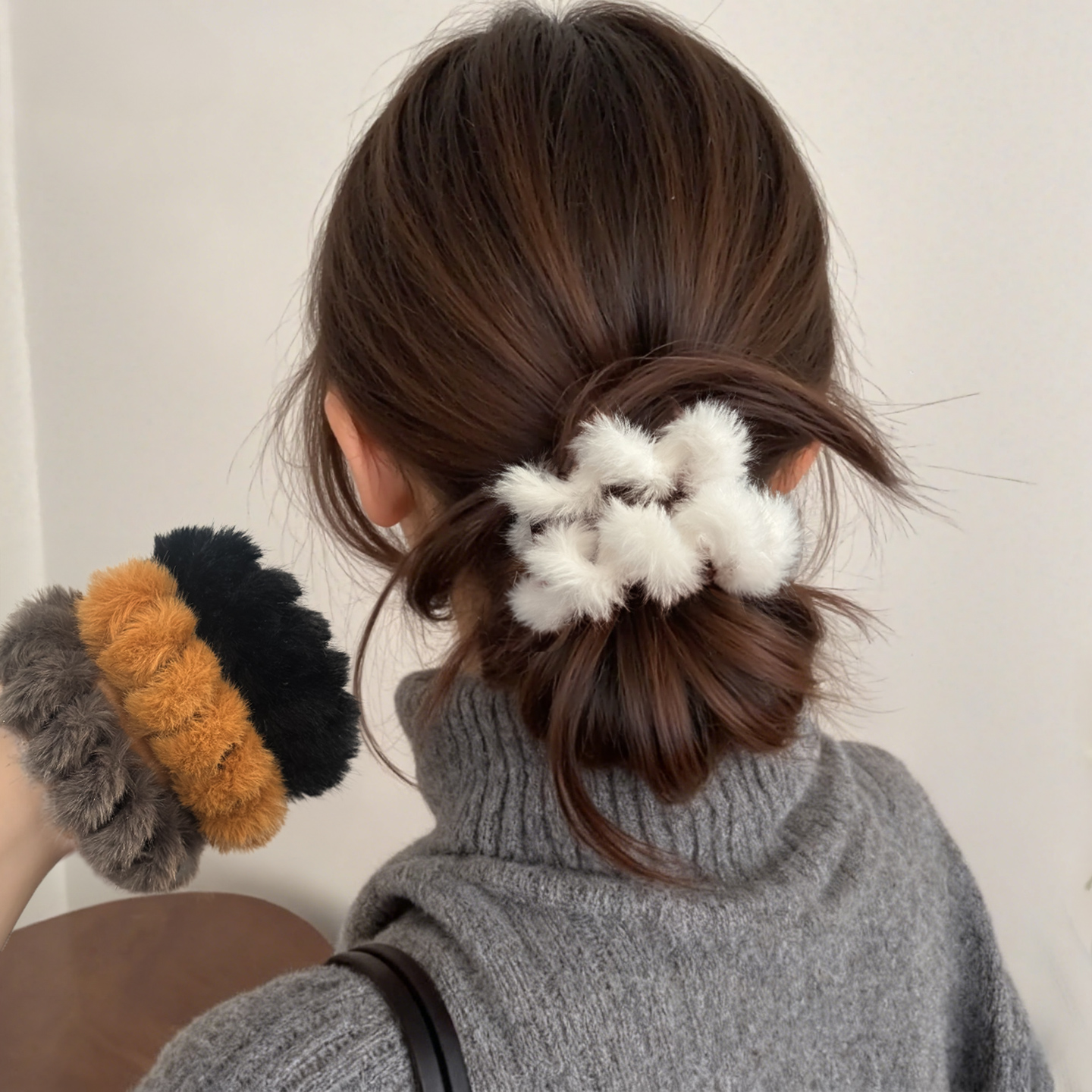 韩系毛绒电话线大肠发圈秋冬头绳扎低丸子头女百搭皮筋高弹力发饰