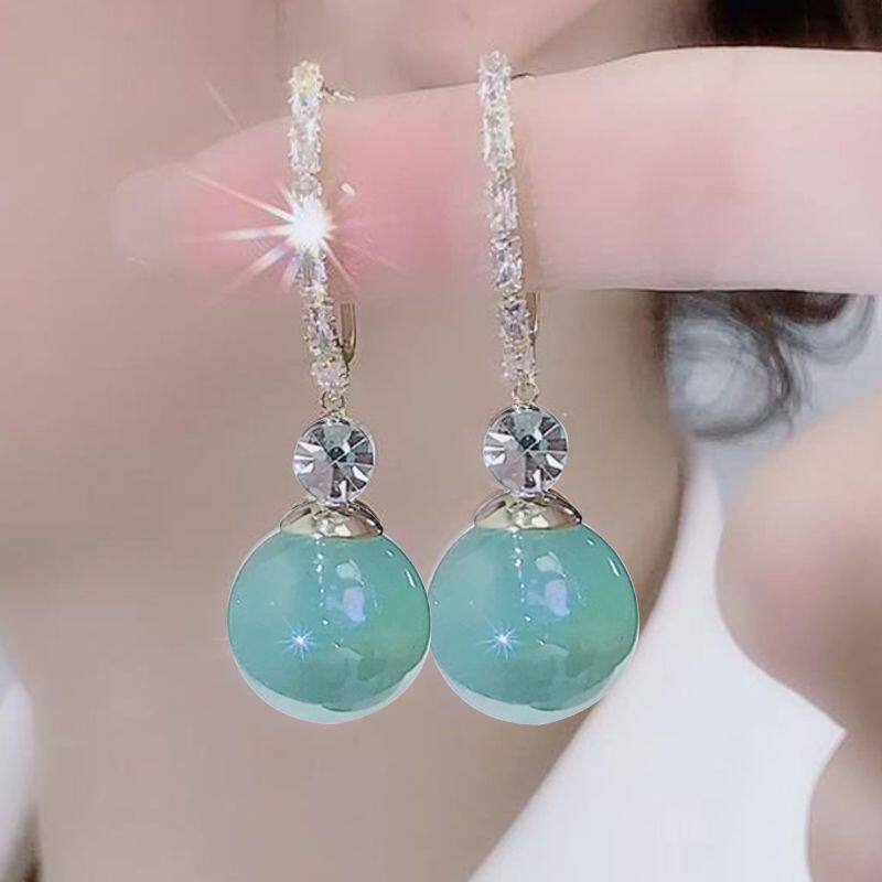 韩国紫色人鱼姬耳环耳扣女气质高级感纯银针耳坠2023新款耳饰短款