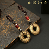 黄铜六字真言平安钥匙扣扭转乾坤小挂件男女高档个性 创意汽车吊坠