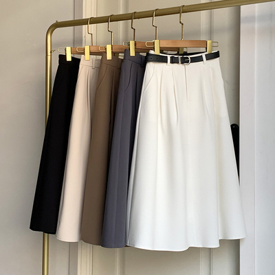 高腰白色半身裙大裙摆2025春秋季