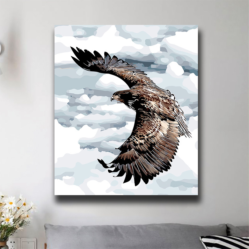 diy数字油画定制客厅动物鹰现代手工丙烯大幅填色减压油彩装饰画