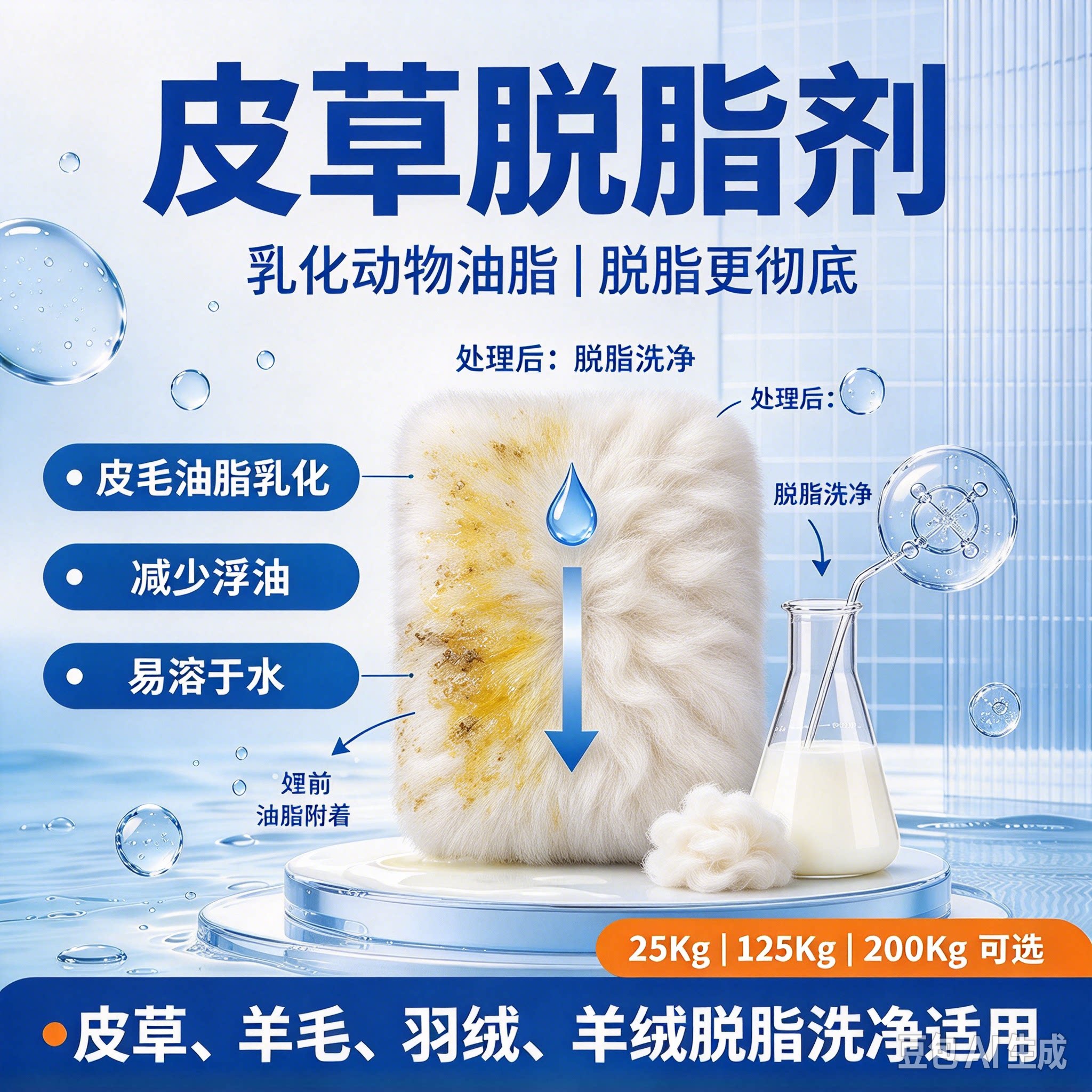 液体羊毛脱脂剂专业貂毛羊毛净洗剂皮草去油清洗剂去纺织印染助剂