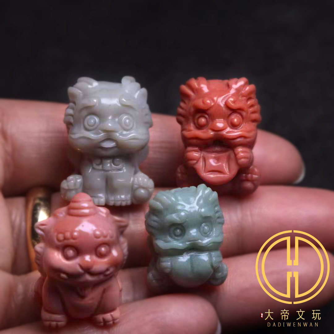 天然阿拉善玛瑙彩玉年兽吉祥可爱卡通吊坠挂件项链首饰女生礼物