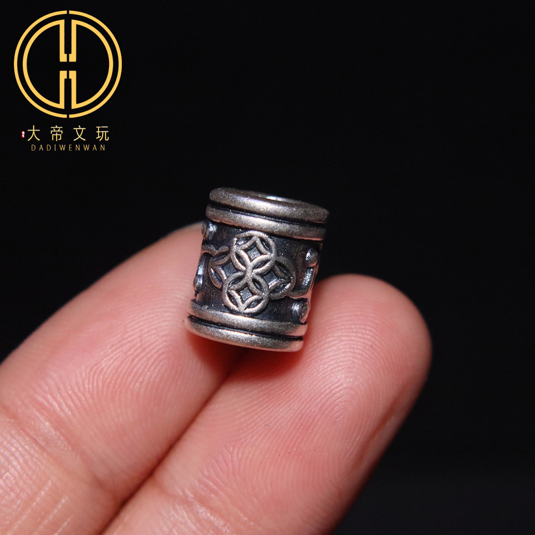 原创999足银招财铜钱老型桶珠隔珠diy银饰纯银文玩配饰配件配散珠