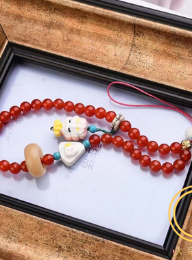 原创红玛瑙牛骨彩绘菩提跑环