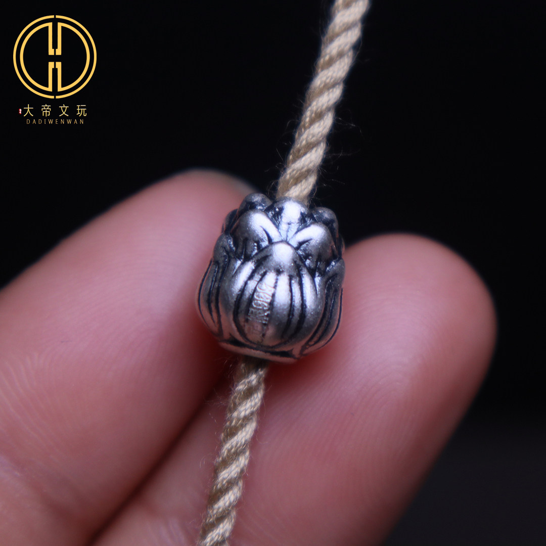 原创足银999莲花莲子顶腰珠隔珠背云菩提手串手工串珠diy文玩配饰