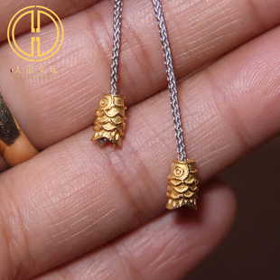 纯银925银镀金年年有鱼弟子珠隔珠菩提手串手工编绳diy文玩配饰件