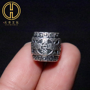 足银999纯银五帝钱大孔桶珠隔珠散珠手串手链串珠编绳diy文玩配饰