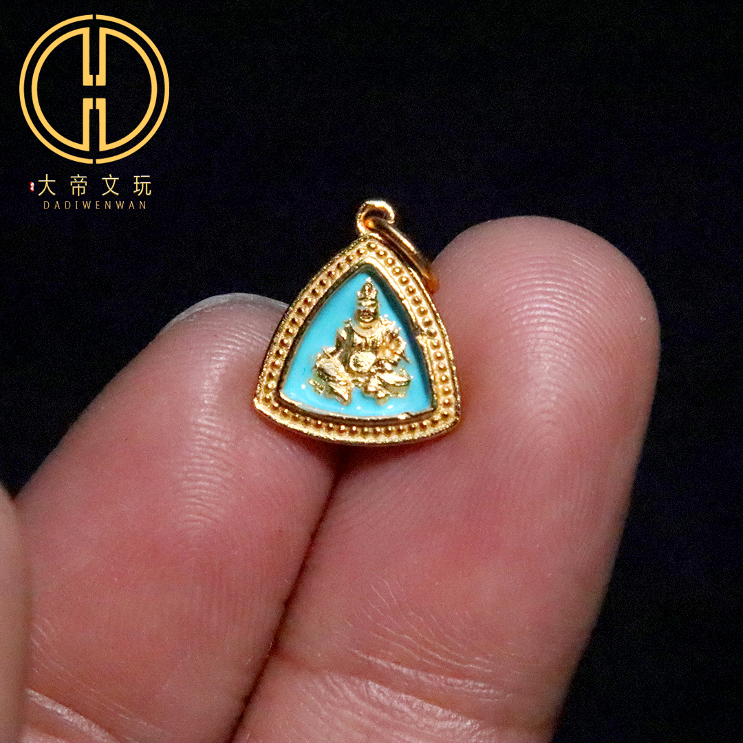 纯银925银镀金彩绘黄财神侧挂吊坠提溜手串项链编绳diy文玩配饰