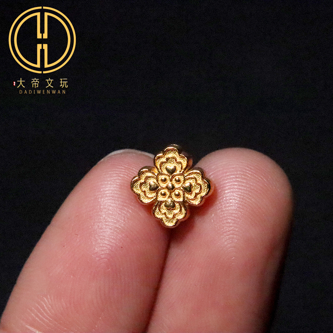 原创925纯银镀金四叶草背云绳束隔珠手链菩提手串编绳diy文玩配饰